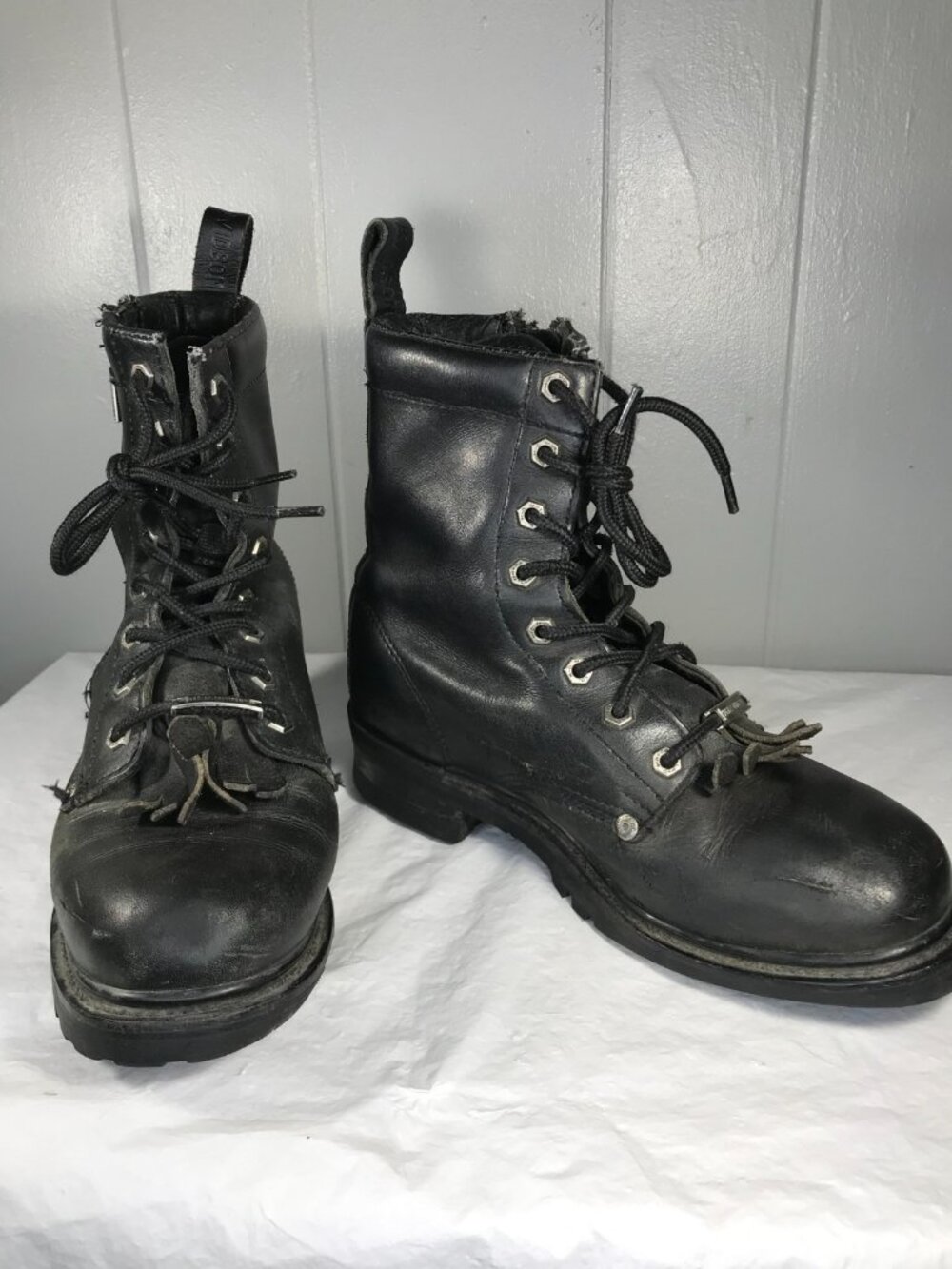 Harley-Davidson Womens Size 10 Black Leather Lace-up Side Zip Boots 82041